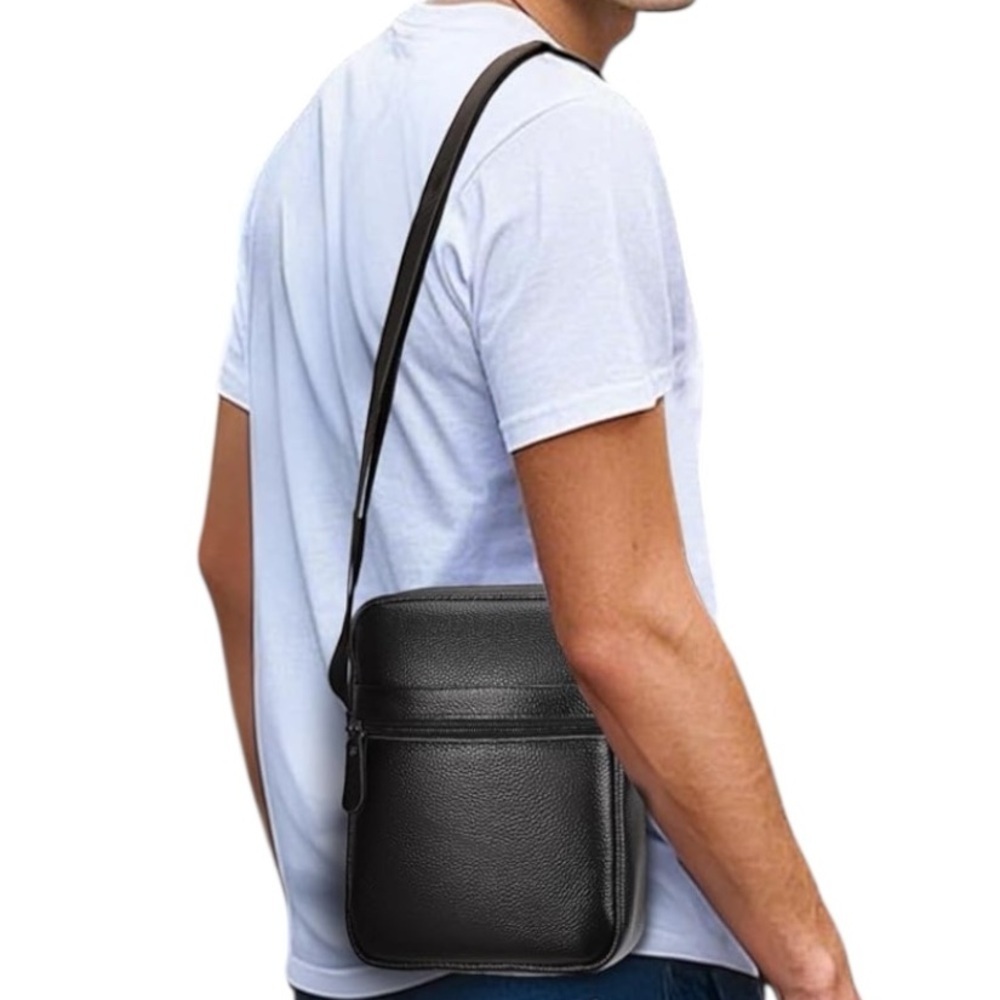 Leather Crossbody Bag Work Travel Casual Lightweight Black NWT Gorpcore - Picture 8 of 16